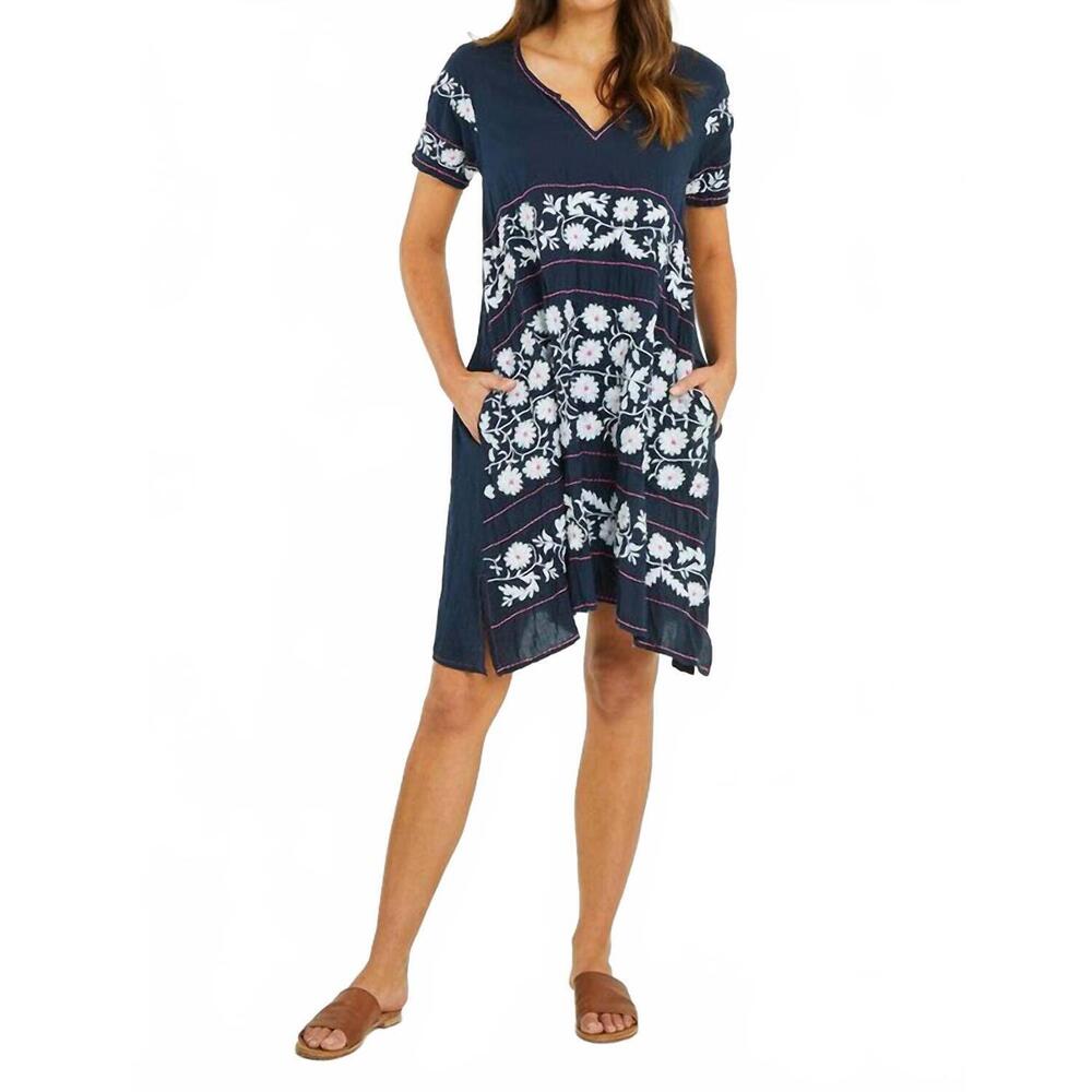 NEW RUBYYAYA charlotte short sleeve dress in navy